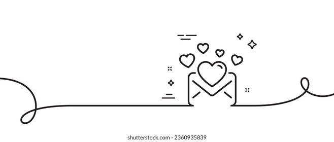 Love Mail line icon. Continuous one line with curl. Valentines Message correspondence sign. E-mail symbol. Love Mail single outline ribbon. Loop curve pattern. Vector