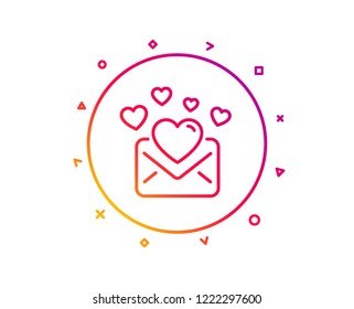 Love Mail line icon. Valentines Message correspondence sign. E-mail symbol. Gradient pattern line button. Love Mail icon design. Geometric shapes. Vector