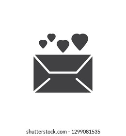 Love mail message vector icon. filled flat sign for mobile concept and web design. Envelope mail with hearts simple solid icon. Wedding and valentines day symbol, logo illustration. Pixel perfect