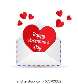 Love mail, valentines day heart. Paper cut heart and envelope isolated on white background. Template for holiday design