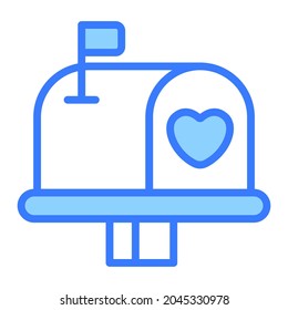 buzón de correo de amor, icono postal, icono de línea azul de diseño simple.