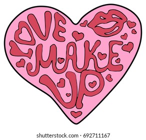Love make up vector illustration with lettering inside. Logo isolated