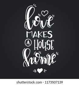 Liebe macht ein Haus zu Hause Handgezeichnetes Typografie-Poster. Konzeptuell handgeschriebener Satz Home und Family T Shirt handgezeichnet kalligraphischen Design. Inspirationsvektor