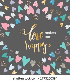 Love makes me happy, illustration postcard