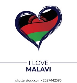 I Love Malawi Banner with Flag in Heart. Malawi love Emblem Isolated on White Background. Vector, Illustration, Isolated, Love, Background.