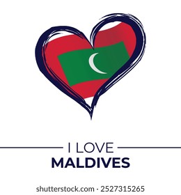 I Love Maldives Banner with Flag in Heart. Maldives love Emblem Isolated on White Background. Vector, Illustration, Isolated, Love, Background.