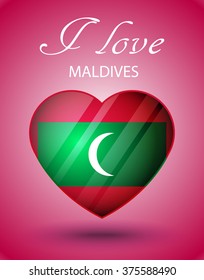 I love Maldives - glossy heart with national flag on pink background