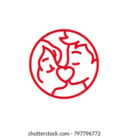 Love with male female couple kiss censored Icon. Simple Heart Illustration Line Style Logo Template Design. 