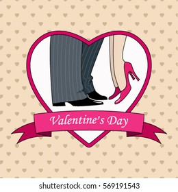Love. Male and female legs during a kiss on a date. Valentine's Day. Wedding. Beautiful greeting card, invitation, greetings. Vector illustration.