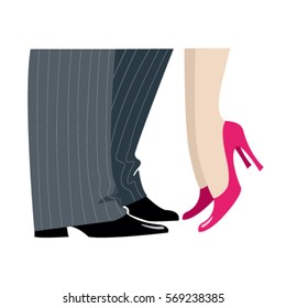 Love. Male and female legs during a kiss on a date. Valentine's Day. Wedding. Beautiful greeting card, invitation, greetings. Vector illustration.
