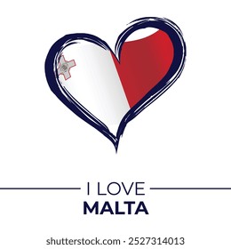 Me encanta el Anuncio de Malta con la bandera en el corazón. Malta amor Emblema aislado sobre fondo blanco. Vector, Ilustración, Aislado, Amor, Fondo.