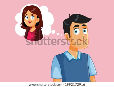 In Love Man Thinking of His Girlfriend. Man having a crush on a woman fantasizing about her
