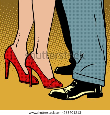 The love of a man and a woman dance hugs pop art comics retro style Halftone. Imitation of old illustrations. Bubble for text