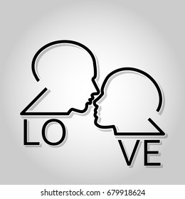 Love, Man and woman kiss. Passion cloud bubble conversation, vector