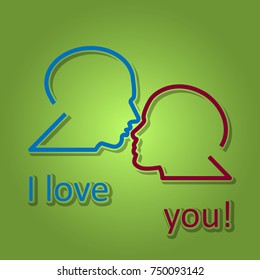 Love, Man and woman kiss. I love you. Passion cloud bubble conversation, vector