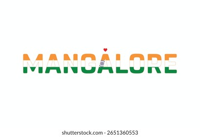 I Love MANGALORE, Typographic Design of I Love MANGALORE on a white background, Flag Typography of MANGALORE with heart, Vector design of I Love MANGALORE