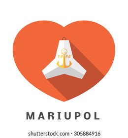 I love Mariupol concept. Vector tetrapod with a coat of arms as a symbol of Mariupol, Ukraine. Flat tetrapod in a heart. Design for T-shirts, souvenirs, logo