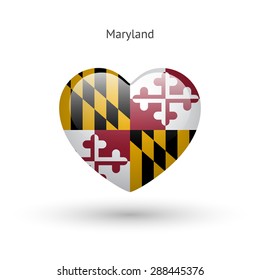 Love Maryland state symbol. Heart flag icon. Vector illustration.