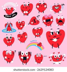 Amor Mascote Adesivos Muitas Expressão de Riso a Triste Conjunto de Pacotes