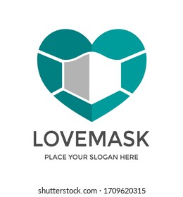 Love mask vector logo template. This design use protection symbol. Suitable for medical.