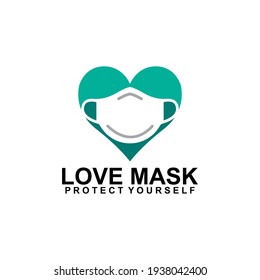 Plantilla de logotipo vectorial de máscara de amor. Este diseño se utiliza para el símbolo de protección. Adecuado para la medicina.