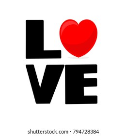 Love massive text with red heart, Calligraphic love lettering