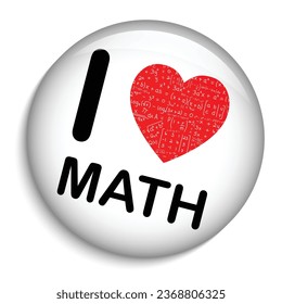 I LOVE MATH black and red vector pin with mathematical formulae