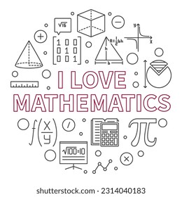 I Love Mathematics concept vector outline round banner. Math Learning illustration