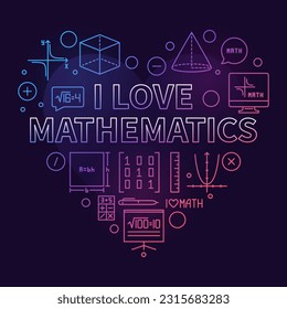 Me encanta la pancarta coloreada del concepto del corazón matemático. Ilustración matemática con fondo oscuro 