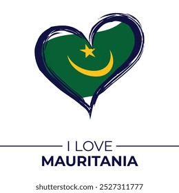 I Love Mauritania Banner with Flag in Heart. Mauritania love Emblem Isolated on White Background. Vector, Illustration, Isolated, Love, Background.