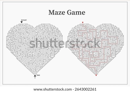 Love maze game pattern decorative design template