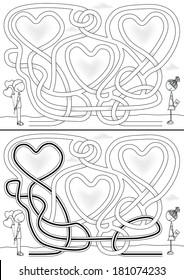 Laberinto del amor para los niños con una solución en blanco y negro