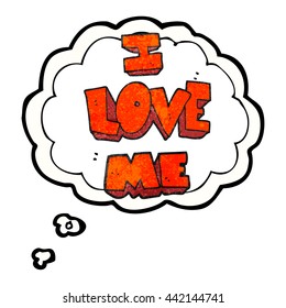 i love me freehand drawn thought bubble textured cartoon symbol