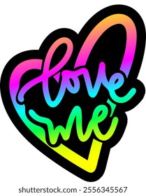 love me heart valentines day colorful bright rainbow graphic design