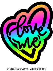 love me heart valentines day colorful bright rainbow graphic design