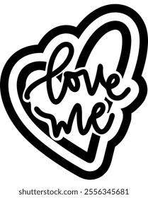 love me heart valentines day black vector graphic design and cut file