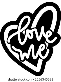 love me heart valentines day black vector graphic design and cut file