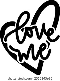 love me heart valentines day black vector graphic design and cut file