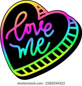 love me heart valentines day rainbow colorful bright vector graphic design quote 