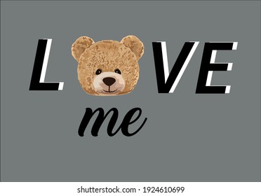 love me message with bear cartoon vector