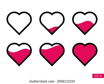 Love measuring indicator with heart icon set in flat design style for website design, app, UI, isolated on white background. EPS 10 vector illustration.