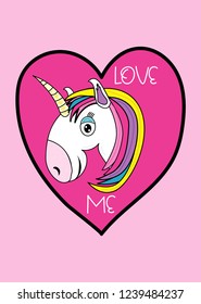 love me,cartoon unicorn vector illustration 