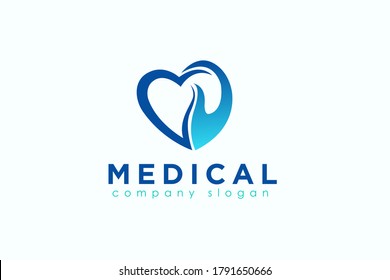 Love Medical with Hand Vector Logo Design, Healthcare And Medical Logo