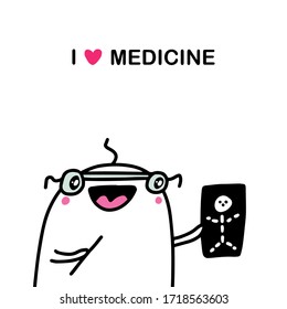 I love medicine hand drawn vector illustration in cartoon comic style man doctor holding x ray profession