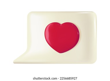 Love message chat notification. 3d speech bubble with red heart as social media comment post, like icon, Vector button ui element.