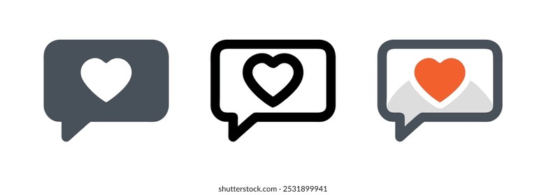 Love message concept featuring a speech bubble with a heart, isolated on a blue background. Realistic icon ideal for social media, chat, and web design, perfect for like notifications and messages