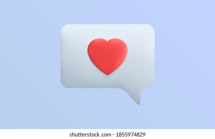 Concepto de mensaje de amor. Burbuja del habla con el corazón aislado en el fondo azul. Icono realista para medios sociales, chat, diseño web, como notificación. Comentario en globo con 3d de corazón. Ilustración del vector