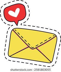 Love message concept, yellow mail envelope with heart symbol, representing romantic communication, online dating, valentine s day greetings or sending affection through digital platforms