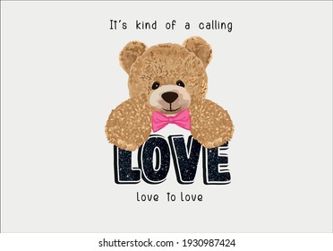 Love message design with hand drawn design teddy bear