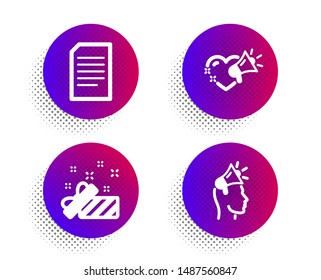 Love message, Document and Present icons simple set. Halftone dots button. Brand ambassador sign. Heart, Information file, Gift. Megaphone. Business set. Classic flat love message icon. Vector